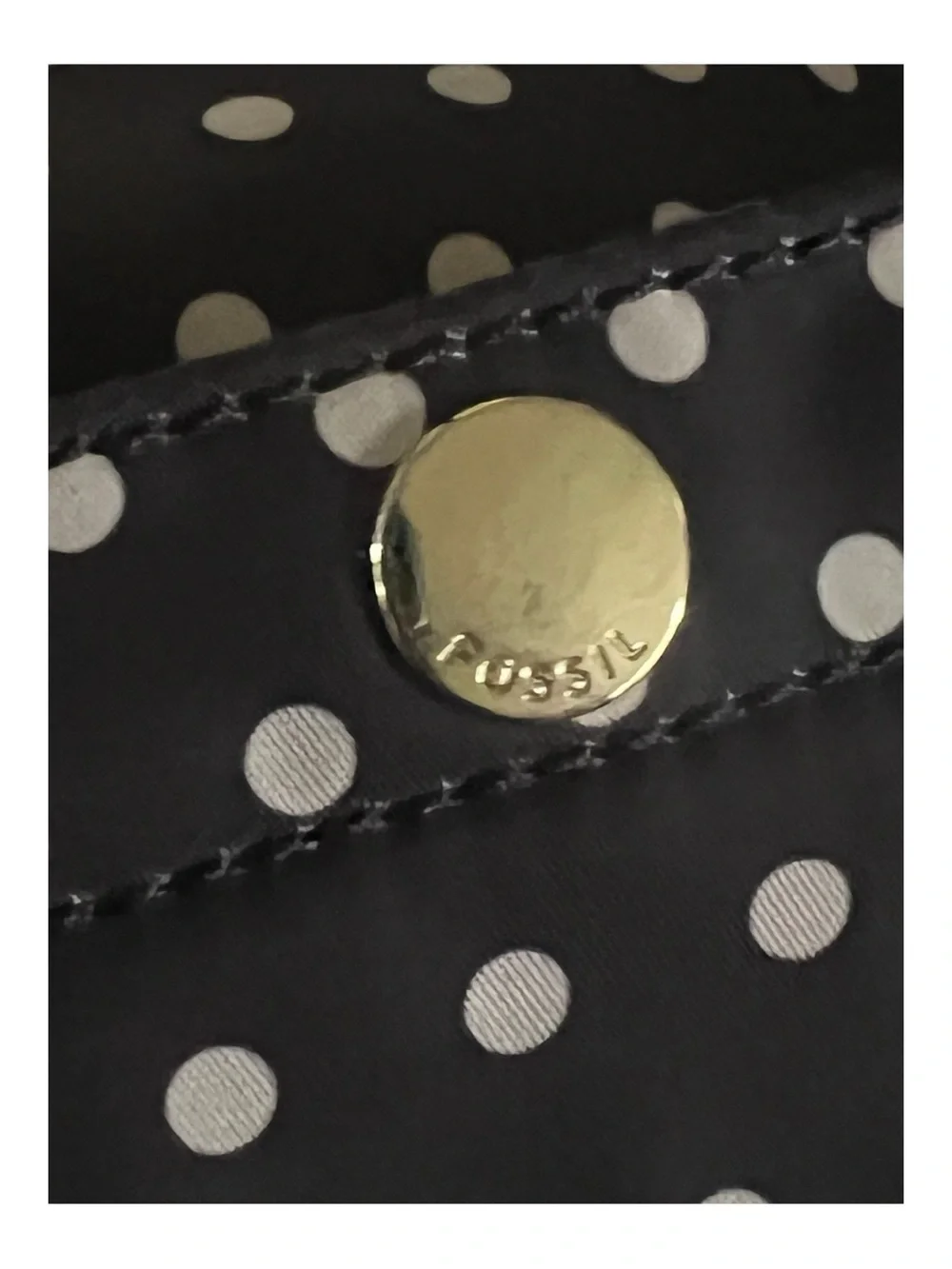 Fossil Keyper polka dot crossbody with mint aqua adjustable strap.